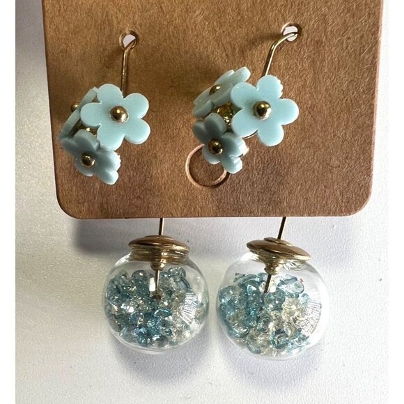 Glass Bubble Earrings With Floral Accents & Gold Hooks - Picture 1 of 4